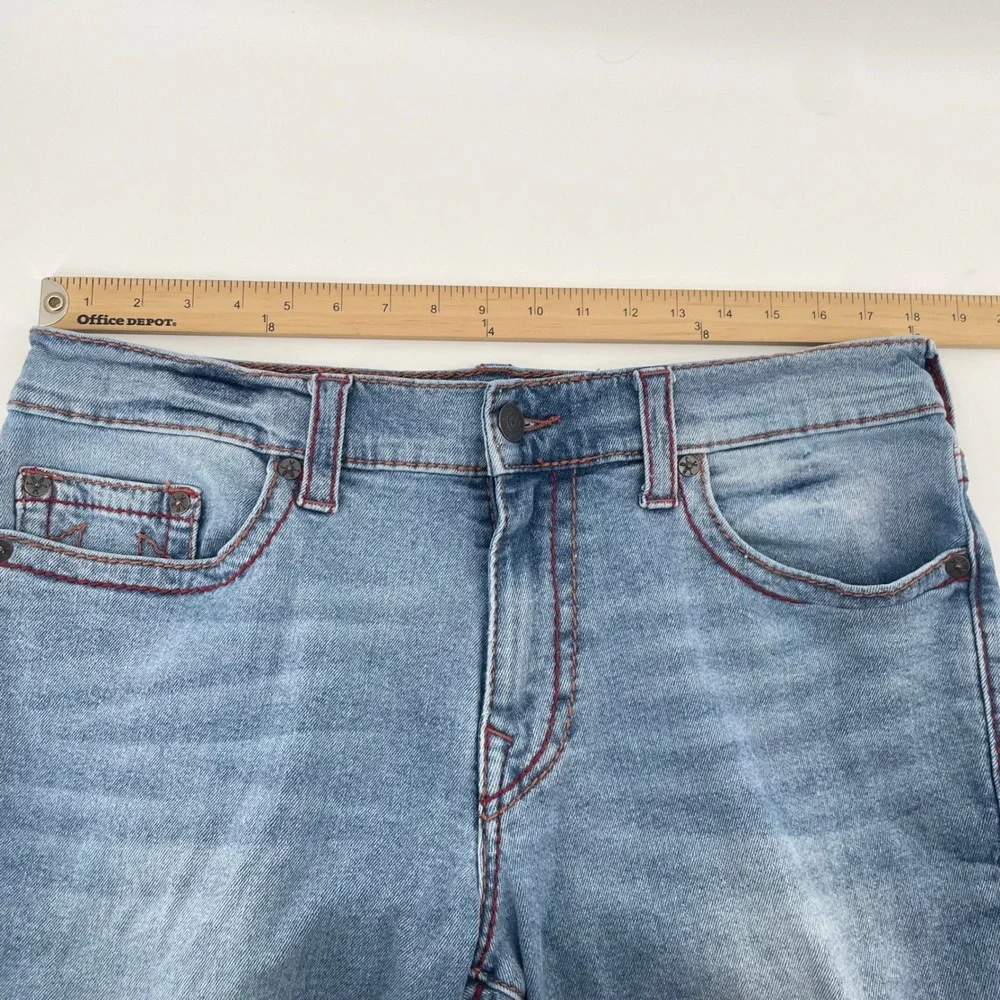 True Religion Ricky Jeans Mens 36 Blue Relaxed Straight Contrast Red Stitching